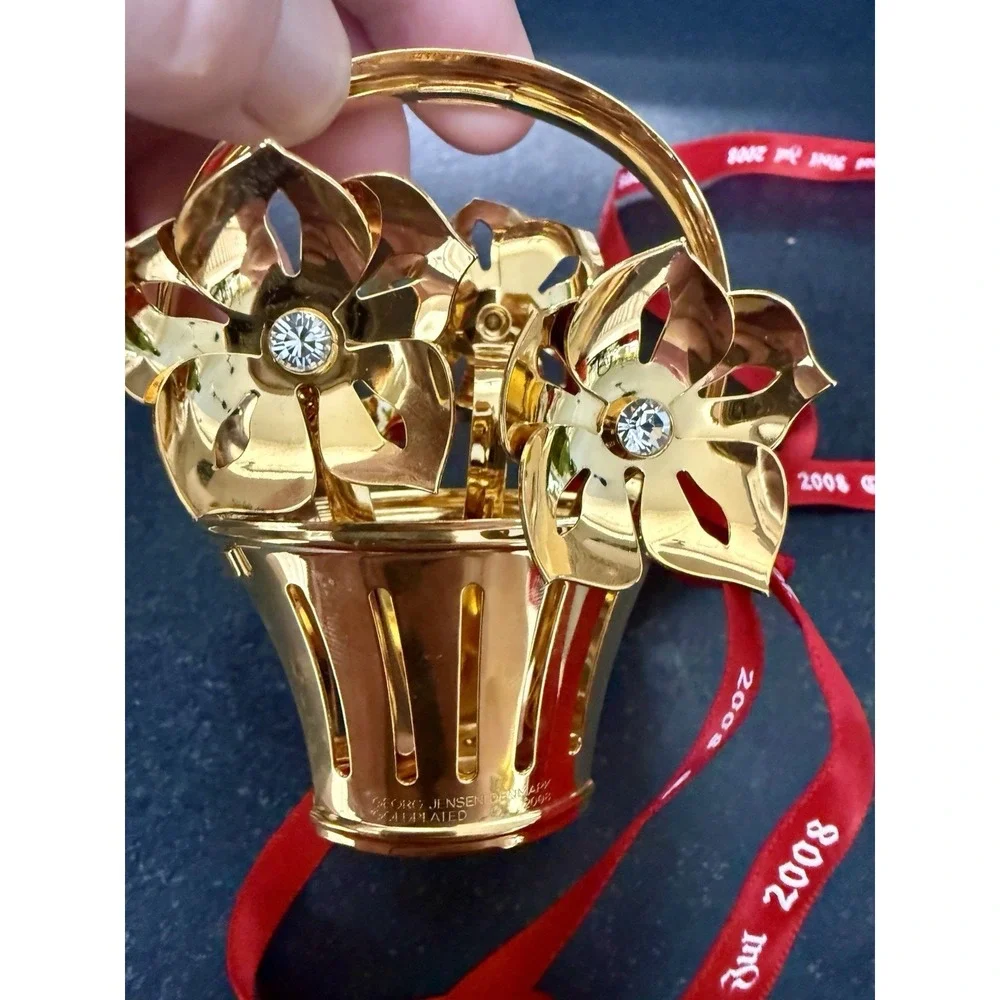 Georg Jensen Denmark 2008 24Karat Plated Annual Christmas Rose Mobile Ornament